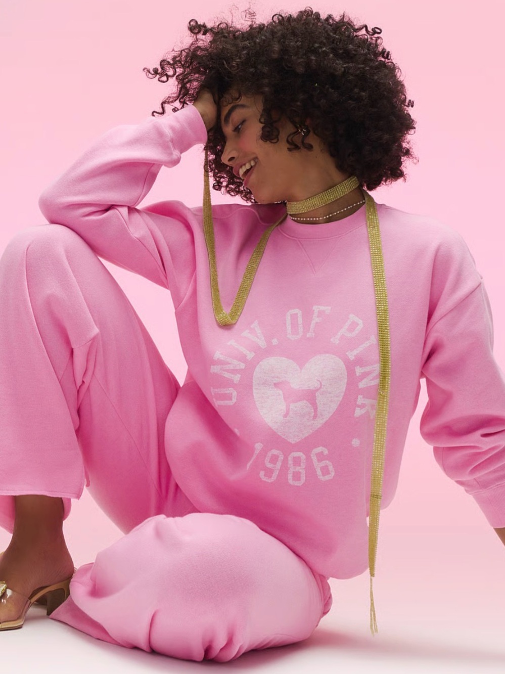 Pink by VS Fleece Crewneck Logo Sweatshirt in Pink Lollipop sz Large